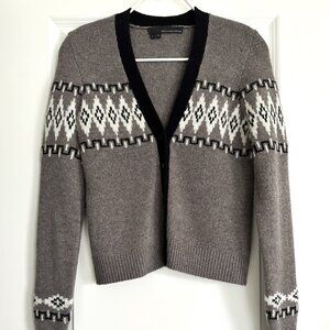 AUTUMN CASHMERE Fair Isle V-Neck Cashmere Cardigan in Gray Multi Size S